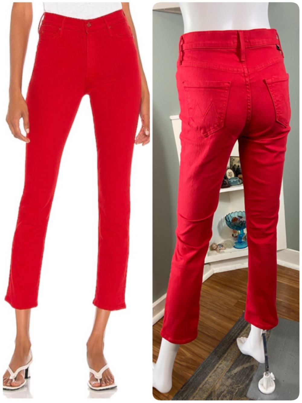 MOTHER The Dazzler Ankle Mars Red Cropped Slim Straight Cigarette Jeans Stretch